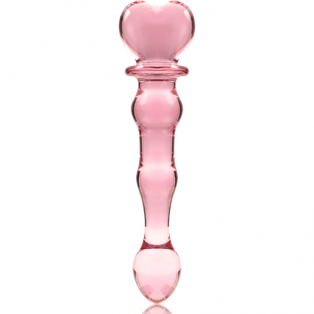 Gode en verre poignée en coeur rose 20,5cm x 3.5cm 20 NEBULA