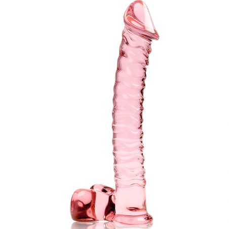 Gode en verre réaliste avec gland et testicules rose 21,5cm x 4cm 23 NEBULA