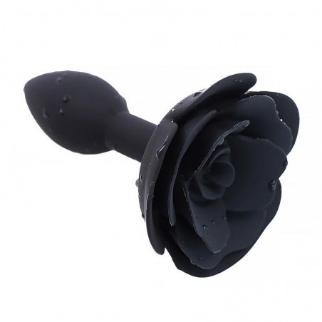 Plug anal silicone noir base en rose A-GUSTO