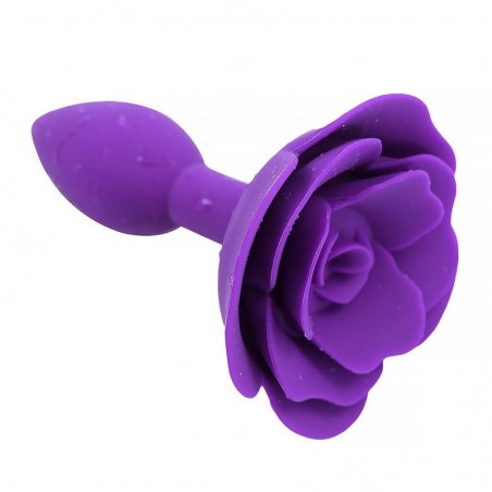 Plug anal silicone débutant base forme de rose violet A-GUSTO