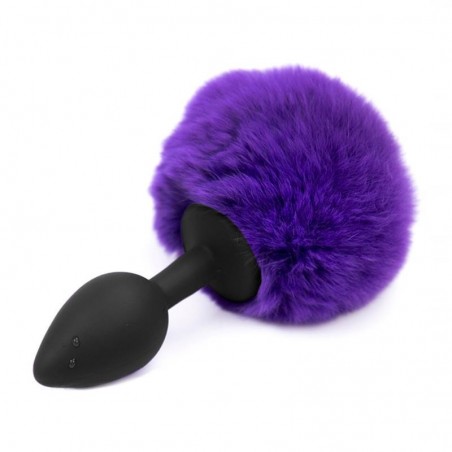 Plug anal silicone noir avec pompon violet S 7cmx3cm AFTERDARK