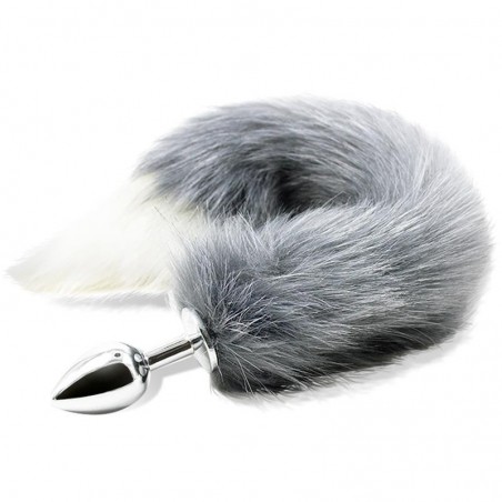 Plug anal métal queue renard grise et blanche Foxy Tail INTOYOU