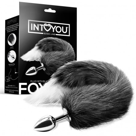 Plug anal métal queue renard noire et blanche Foxy Tail INTOYOU
