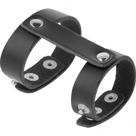 Double anneau pour pénis et testicules réglable en cuir DARKNESS