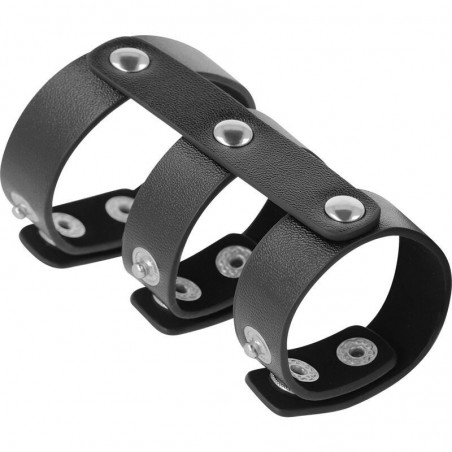 Triple anneau pour pénis et testicules réglable en cuir DARKNESS