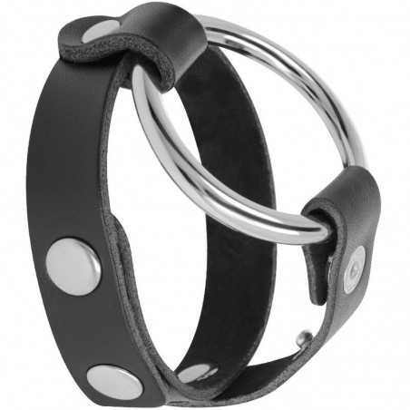 Cockring réglable en cuir et métal pour pénis et testicules DARKNESS