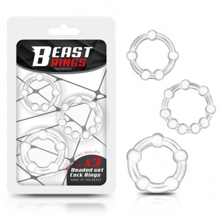 Pack 3 anneaux péniens perlés 3/3,2/3,5cm transparents BEAST RINGS