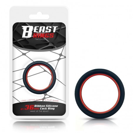 Anneau pénien large silicone 3.6cm rouge et noir BEAST RINGS