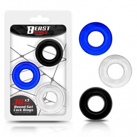 Lot de 3 anneaux péniens bleu/noir/transparent 1.6cm BEAST RINGS
