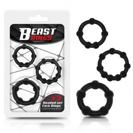 Set de 3 Cockrings perlés flexibles 3/3,2/3,5cm noir BEAST RINGS