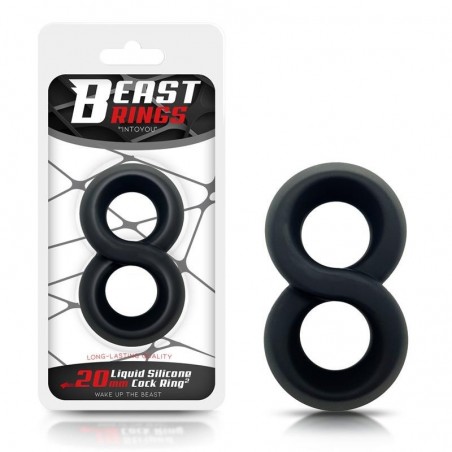 Double anneau pénien en 8 silicone 2cm noir BEAST RINGS