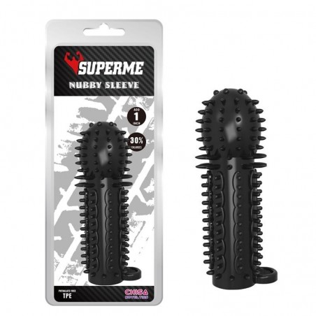 Manchon de pénis noir texture picot +2,5cm Nubby CHISA