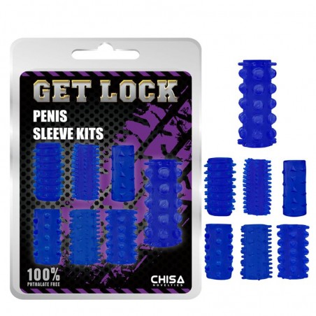 Kit 7 manchons de pénis texturés bleus en TPE CHISA