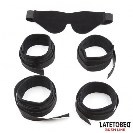 Set 3 pièces bondage masque et 2 paires de menottes velcro LATETOBED