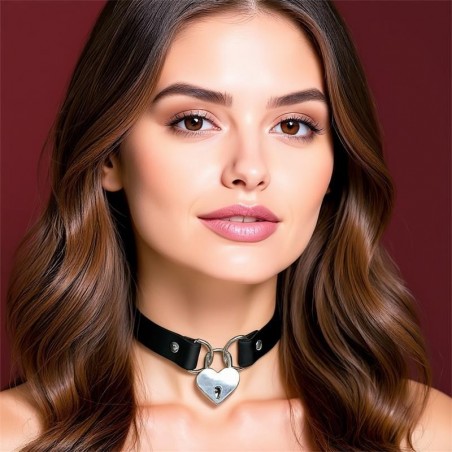 Collier cuir vegan avec cadenas coeur CINDERELLA