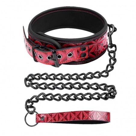 Collier ajustable cuir vegan avec laisse bordeaux DIAMOND LINE